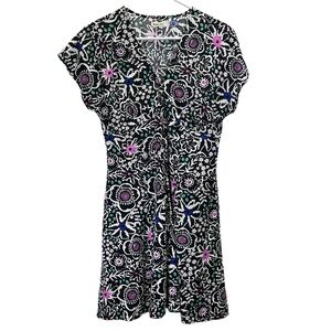 Marine Layer Womens Multicolor Floral Print V Neck Short‎ Sleeve Dress Small